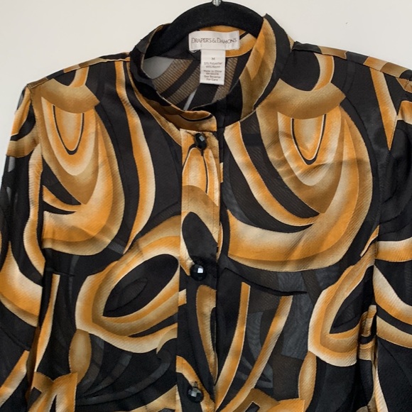 Vintage sheer button down blouse size medium black goldfish orange - Picture 3 of 9